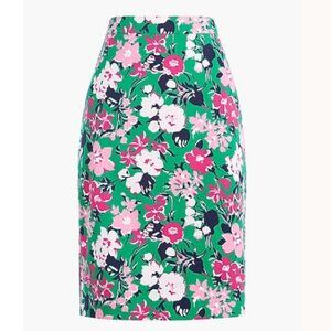 NWT J. Crew Factory Cotton Sateen Pencil Skirt Green & Pink Floral Size 0
